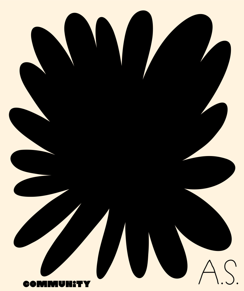 Black image of a flower with the signature 
